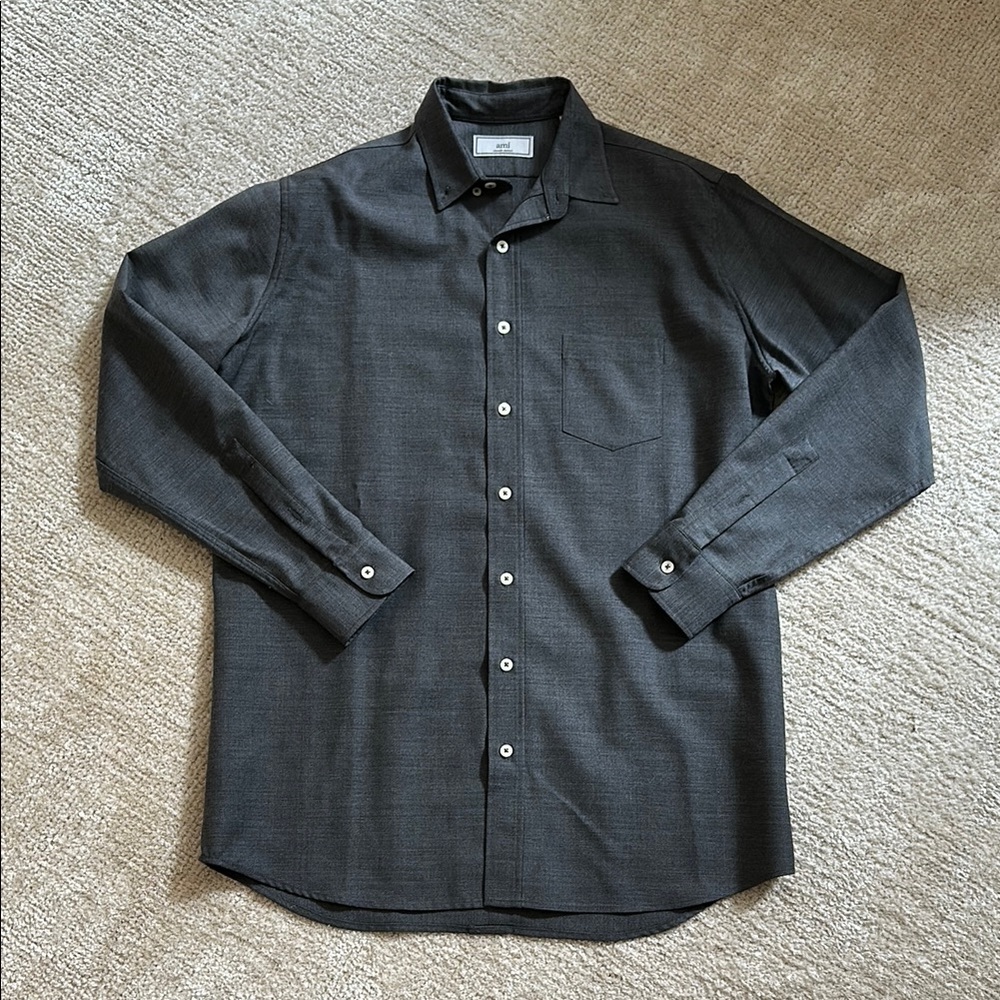 Grey Ami Wool Button Down Shirt
